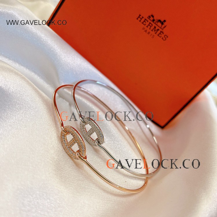 Copy Hermes Chaine d'Ancre Bracelet with Diamonds